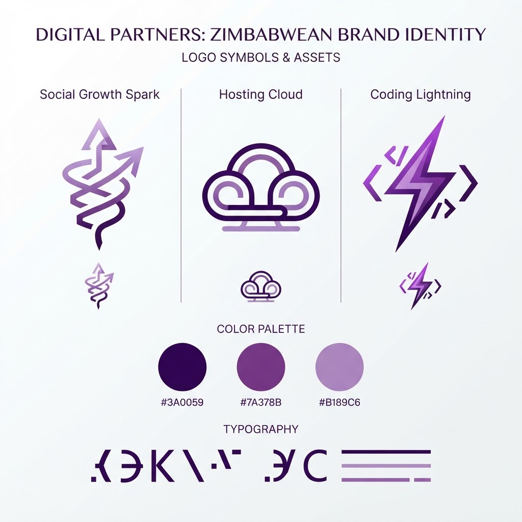 Partner identity board for social growth, hosting, and coding services
